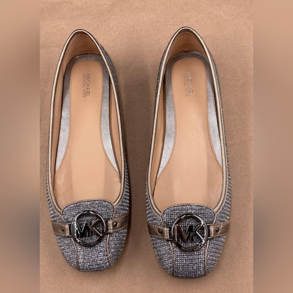 Michael Kors Round Toe Flats Glitter Silver